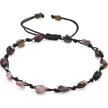 Okyanus Silver Makrome Örgülü Naturel Kesim Dorika Top Detaylı Turmalin Doğaltaş Erkek Bileklik