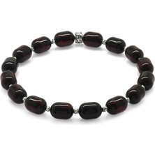 Okyanus Silver Kapsül Kesim Koyu Kırmızı Renk Damla Kehribar Erkek Bileklik