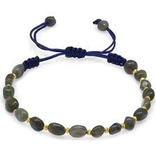 Okyanus Silver Makrome Örgülü Naturel Kesim Labradorit Doğaltaş Kadın Bileklik