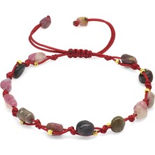 Okyanus Silver Makrome Örgülü Naturel Kesim Dorika Top Detaylı Turmalin Doğaltaş Kadın Bileklik