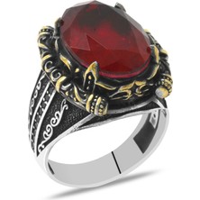 Okyanus Silver Faset Kırmızı Zirkon Taşlı Otantik Tasarım 925 Ayar Gümüş Erkek Yüzük