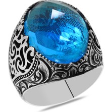 Okyanus Silver Faset Turkuaz Zirkon Taşlı Selçuklu Kartalı Işlemeli 925 Ayar Gümüş Erkek Yüzük