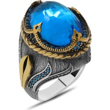 Okyanus Silver Faset Aqua Zirkon Taşlı Kompakt Tasarım 925 Ayar Gümüş Şehzade Yüzüğü