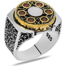 Okyanus Silver Kırmızı Zirkon Taşlı Telkari Model Dönen Çark Tasarım 925 Ayar Gümüş Erkek Yüzük