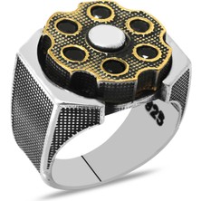 Okyanus Silver Siyah Zirkon Taşlı Dönen Çark Tasarım 925 Ayar Gümüş Erkek Yüzük