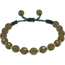 Okyanus Silver Makrome Örgülü Gold Renk Dorika Top Süslemeli Küre Kesim Fasetalı Zultanit Taşı Kadın Bileklik