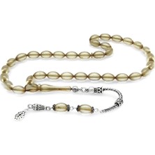 Okyanus Silver 925 Ayar Gümüş Püsküllü Arpa Kesim Şeffaf Beyaz Ateş Kehribar Tesbih