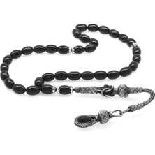 Okyanus Silver 1000 Ayar Gümüş Kazaz Püsküllü Arpa Kesim Oniks Doğaltaş Tesbih