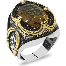 Okyanus Silver Faset Zultanit Taşlı Yanları Mikro Taş Mıhlamalı Kılıç Temalı 925 Ayar Gümüş Erkek Yüzük