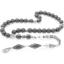 Okyanus Silver Koleksiyonluk 925 Ayar Gümüş Püsküllü Küre Kesim Hematit Doğaltaş Tesbih