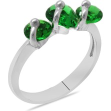 Okyanus Silver Sıralı Yeşil Zirkon Taşlı Silver Renk 925 Ayar Gümüş Kadın Kolye