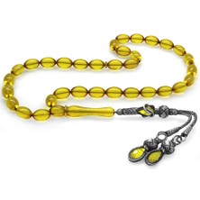 Okyanus Silver 1000 Ayar Gümüş Kazaz Püsküllü Arpa Kesim Şeffaf Sarı Ateş Kehribar Tesbih