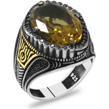 Okyanus Silver Faset Zultanit Taşlı Yanları Mikro Taş Mıhlamalı Dikit Detaylı 925 Ayar Gümüş Erkek Yüzük