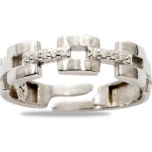 Okyanus Silver Zirkon Taşlı Kare Zincir Tasarım Silver Renk 925 Ayar Gümüş Kadın Yüzük