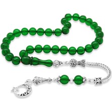 Okyanus Silver Kararmaz Metal Ayyıldız Püsküllü Küre Kesim Yeşil Ateş Kehribar Tesbih