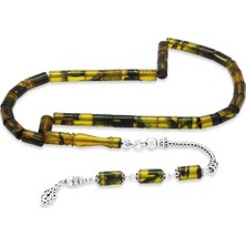 Okyanus Silver 925 Ayar Gümüş Püsküllü Kesme Kesim Sarı-Siyah Ateş Kehribar Tesbih