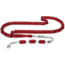 Okyanus Silver 925 Ayar Gümüş Püsküllü Kesme Kesim Kırmızı Ateş Kehribar Tesbih