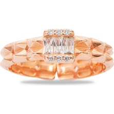 Okyanus Silver Beyaz Zirkon Taşlı Çark Tasarım Rose Renk Free Size 925 Ayar Gümüş Kadın Yüzük