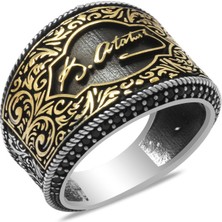 Okyanus Silver Mikro Siyah Zirkon Taş Mıhlamalı Atatürk Imzalı  925 Ayar Gümüş Erkek