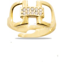 Okyanus Silver Zirkon Taşlı Belt Tasarım Gold Renk 925 Ayar Gümüş Kadın Yüzük