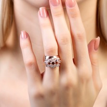Okyanus Silver Damla Kesim Beyaz Zirkon Taşlı Rose Renk Free Size 925 Ayar Gümüş Kadın Yüzük