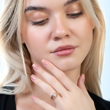 Okyanus Silver Zirkon Taşlı Dikdörtgen Detaylı Rose Renk 925 Ayar Gümüş Kadın Yüzük