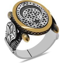 Okyanus Silver Oval Otantik Tasarım Ayyıldız Motifli 925 Ayar Gümüş Erkek Yüzük