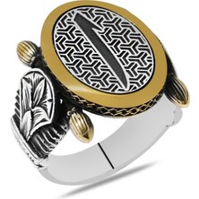 Okyanus Silver Oval Otantik Tasarım Elif Motifli 925 Ayar Gümüş Erkek Yüzük