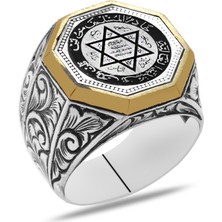 Okyanus Silver Gravür Desenli Mühr-I Süleyman Işlemeli Sekizgen Tasarım 925 Ayar Gümüş Erkek Yüzük