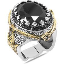 Okyanus Silver Faset Kesim Siyah Zirkon Taşlı Kral Tacı Tasarım 925 Ayar Gümüş Erkek Yüzük