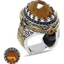 Okyanus Silver Faset Kesim Zultanit Taşlı Ayyıldız Desenli 925 Ayar Gümüş Erkek Yüzük