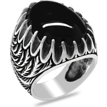 Okyanus Silver Buğday Detaylı Siyah Oniks Taşlı 925 Ayar Gümüş Erkek Yüzük