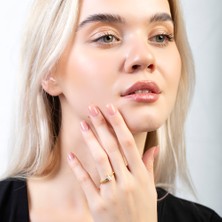 Okyanus Silver Popcorn Tasarım Gold Renk Free Size 925 Ayar Gümüş Tria Kadın Yüzük