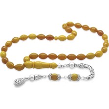 Okyanus Silver 925 Ayar Gümüş Kral Püsküllü Arpa Kesim Sarı Kahverengi Sıkma Kehribar Tesbih