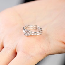 Okyanus Silver Beyaz Zirkon Taşlı Çark Tasarım Silver Renk Free Size 925 Ayar Gümüş Kadın Yüzük