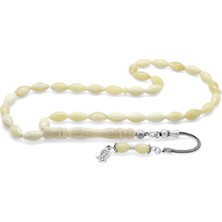 Okyanus Silver 925 Ayar Gümüş Püsküllü Arpa Kesim Naturel Renk Deve Kemiği Tesbih