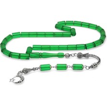 Okyanus Silver Kararmaz Metal Püsküllü Kesme Kesim Yeşil Ateş Kehribar Tesbih