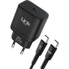 Linktech C212 25W Pd Type-C To Type-C Kablolu Şarj Aleti Set Siyah