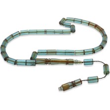 Okyanus Silver Sistemli Her Bir Tanesi Usta Işçilikli Kesme Kesim Turkuaz Ateş Kehribar Tesbih