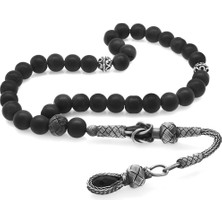 Okyanus Silver 1000 Ayar Gümüş Kazaz Püsküllü Küre Kesim Mat Oniks Doğaltaş Tesbih