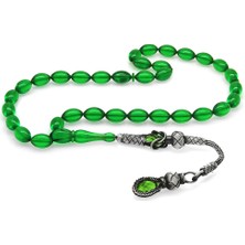 Okyanus Silver 1000 Ayar Gümüş Kazaz Püsküllü Arpa Kesim Yeşil Ateş Kehribar Tesbih