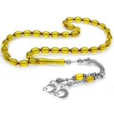 Okyanus Silver Kararmaz Metal Ayyıldız Püsküllü Arpa Kesim Şeffaf Sarı Ateş Kehribar Tesbih