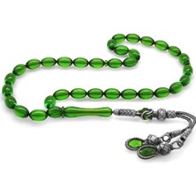 Okyanus Silver 1000 Ayar Gümüş Kazaz Püsküllü Arpa Kesim Yeşil Ateş Kehribar Tesbih