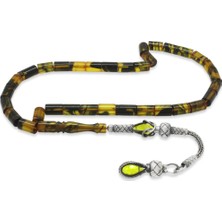 Okyanus Silver 1000 Ayar Gümüş Kazaz Püsküllü Kesme Kesim Sarı-Siyah Ateş Kehribar Tesbih