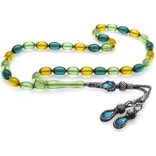 Okyanus Silver 1000 Ayar Gümüş Kazaz Püsküllü Arpa Kesim Karışık Pastel Renk Ateş Kehribar Tesbih