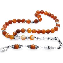 Okyanus Silver Koleksiyonluk 925 Ayar Gümüş Püsküllü Fasetalı Küre Kesim Kırmızı Akik Doğaltaş Tesbih