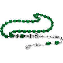 Okyanus Silver 925 Ayar Gümüş Kral Püsküllü Nakkaş Imameli Kurt Başı Tasarım Yeşil Ateş Kehribar Tesbih