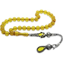 Okyanus Silver 1000 Ayar Gümüş Kazaz Püsküllü Küre Kesim Sarı Ateş Kehribar Tesbih