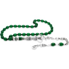 Okyanus Silver 925 Ayar Gümüş Kral Püsküllü Nakkaş Imameli Nargile Tasarım Yeşil Ateş Kehribar Tesbih