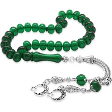 Okyanus Silver Kararmaz Metal Ayyıldız Püsküllü Tekerlek Kesim Yeşil Ateş Kehribar Tesbih